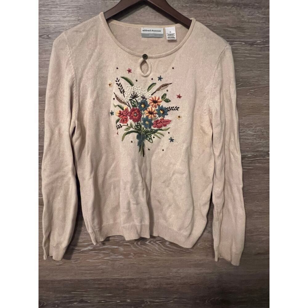 Vintage sweater Embroidered floral size PL large  Petite Alfred Dunner fall